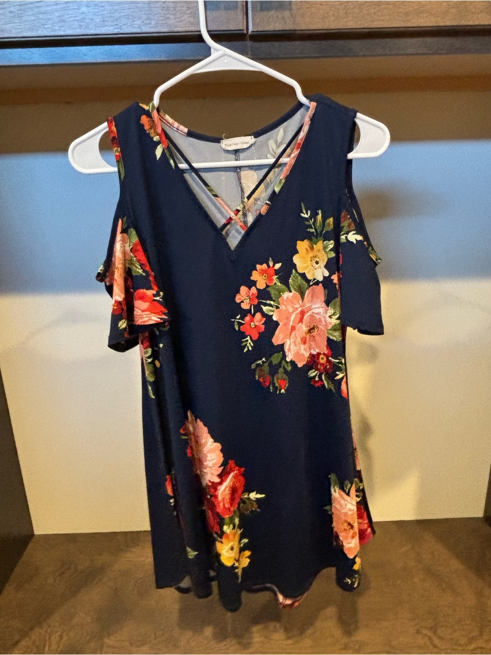 Flamingo Urban Navy Floral Cold-Shoulder Tunic with Pink & Yellow Blooms